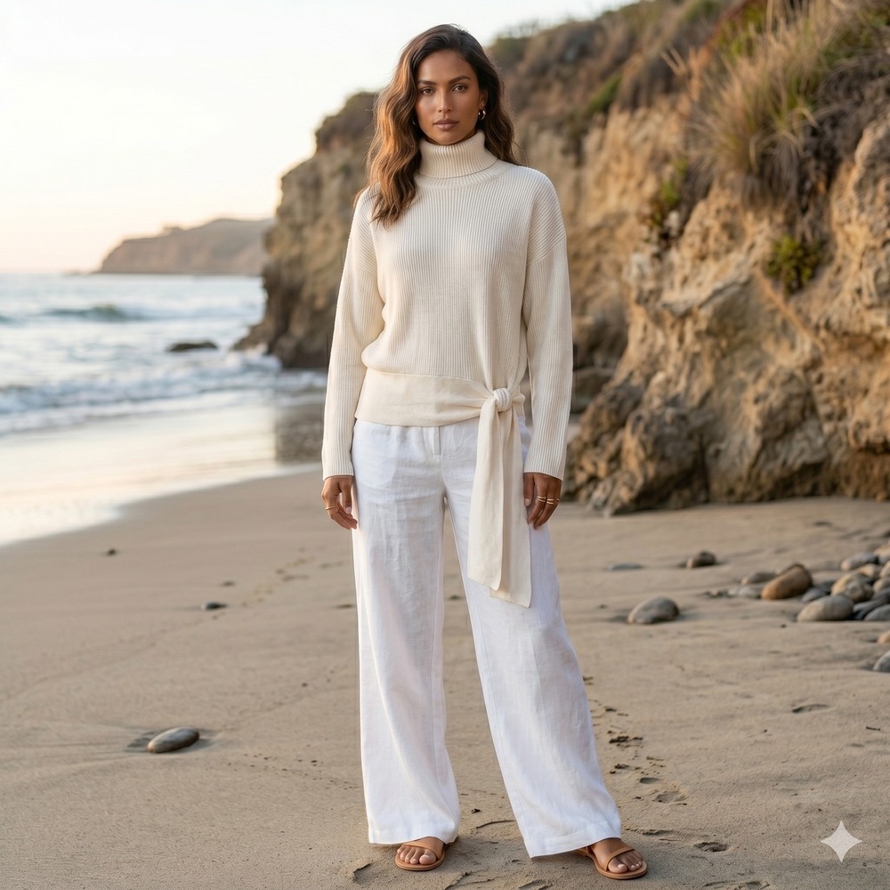 Zara Cream Side Tie Knot Ribbed Turtleneck Sweater Size Small New with tags!